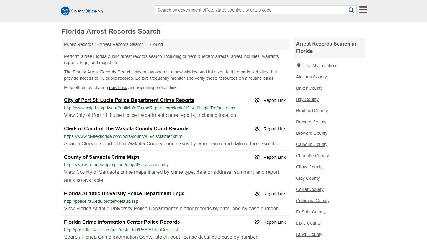Arrest Records Search - Florida (Arrests & Mugshots) - County Office